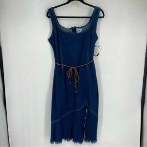 NEW Vintage Y2K Carolina Blues Large Denim Midi Dress Belt Slit Cowgirl Western